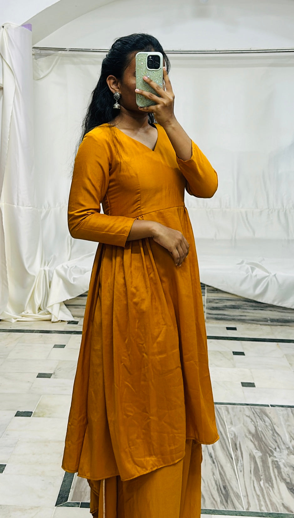 mustard highlow kurti+palzo